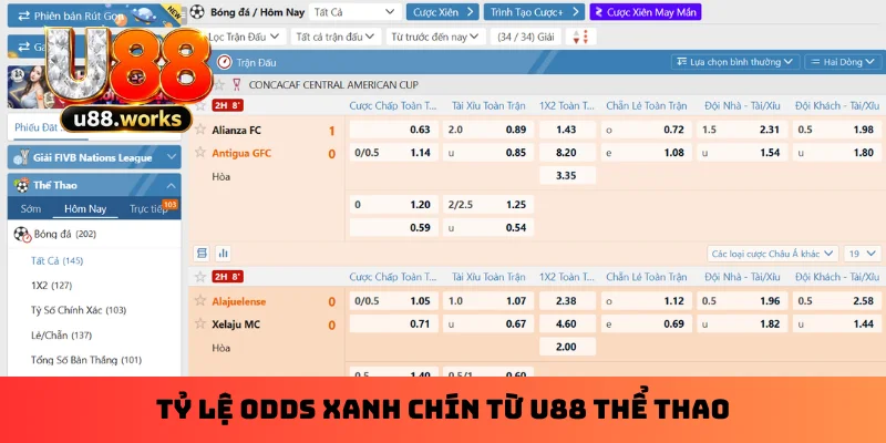 Tỷ lệ odds xanh chín từ U88 thể thao Tỷ lệ odds xanh chín từ U88 thể thao